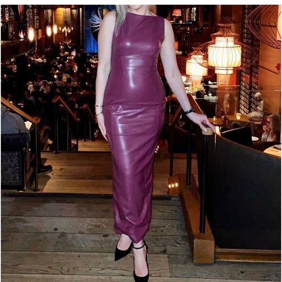 House of CB Sahara Maxi Faux Leather Sheath Dress - Size small NWT $285 - Picture 1 of 11